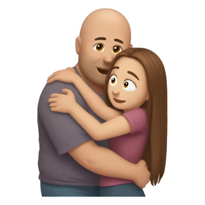 Long brown hair girl hugging bald chubby guy sticker