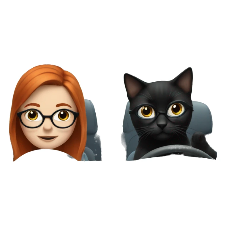 Redhead girl glasses driving blue with 2 black cats  sticker