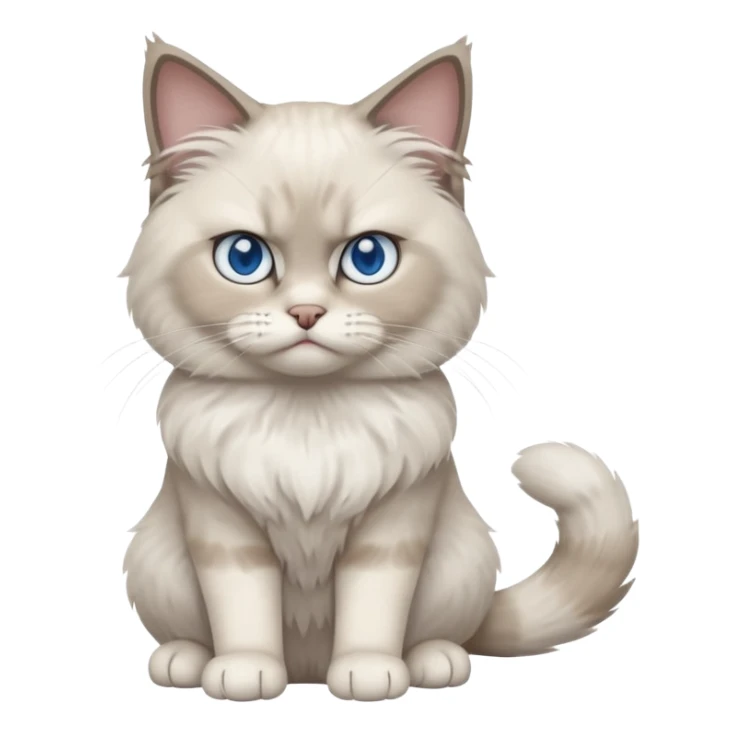 Angry blue eyed Ragdoll cat sitting full body sticker