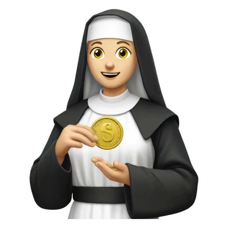 A blonde nun holding a dime 10 crnt  sticker