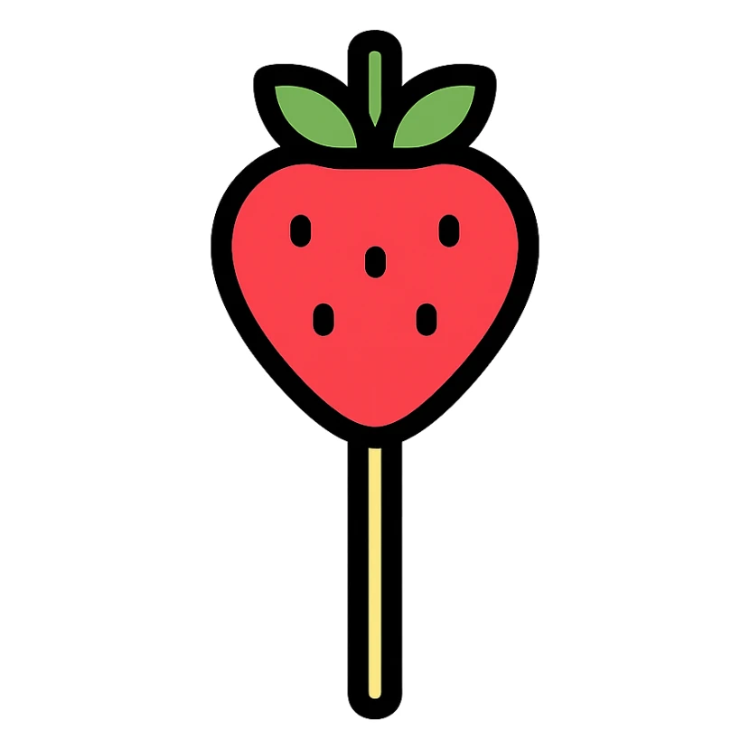 modern simple logo of a stick with a Tagada strawberry on top, easily recognizable sticker