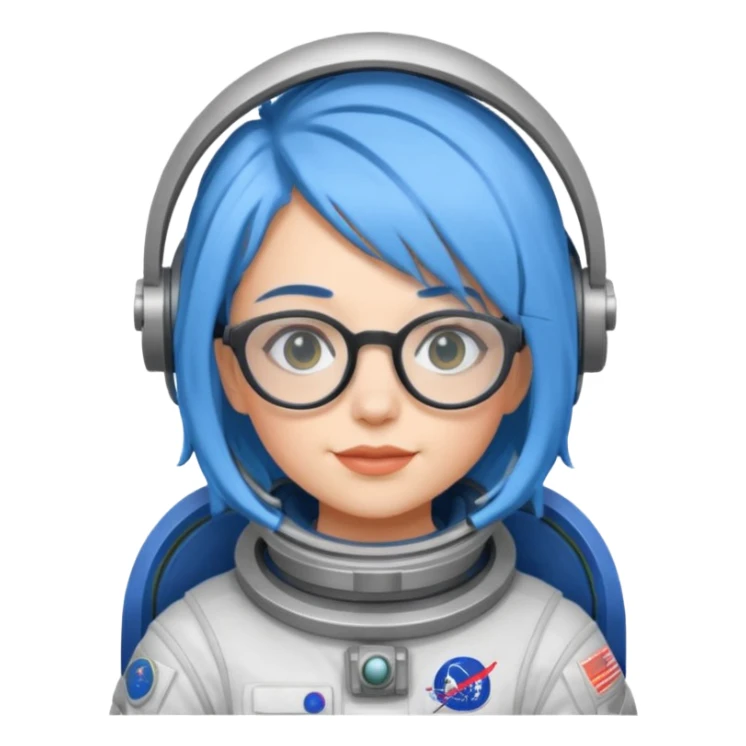 Female astronaut with blue hair, wear glasses sticker
