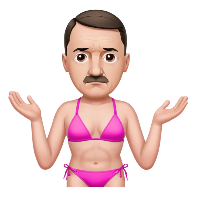 Adolf Hitler in a pink bikini with a strap on forehead sticker