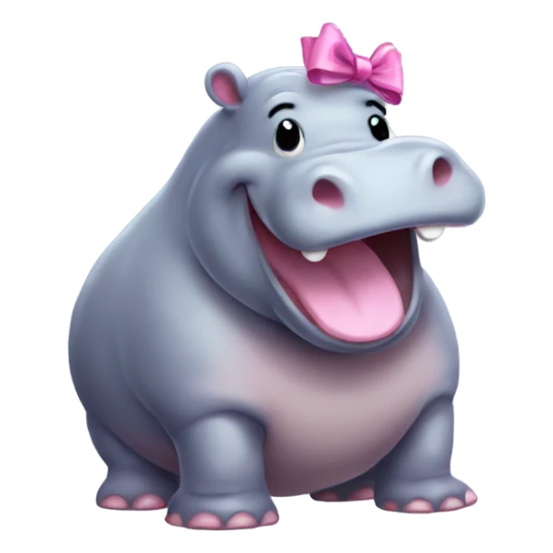 Hippo with pink bow laughing. Make it with cozy vibe sticker