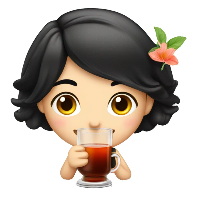 Turkish tea, girl with black hair, relax mood sticker