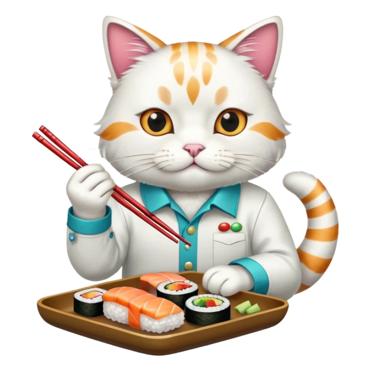 cool cat in a pearl snap western shirt eating sushi sticker