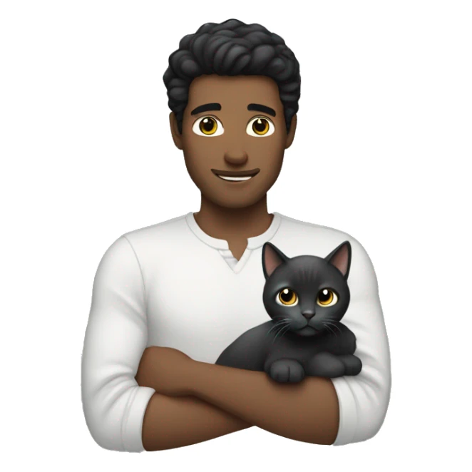 White man with a black hair holding a gray cat sticker