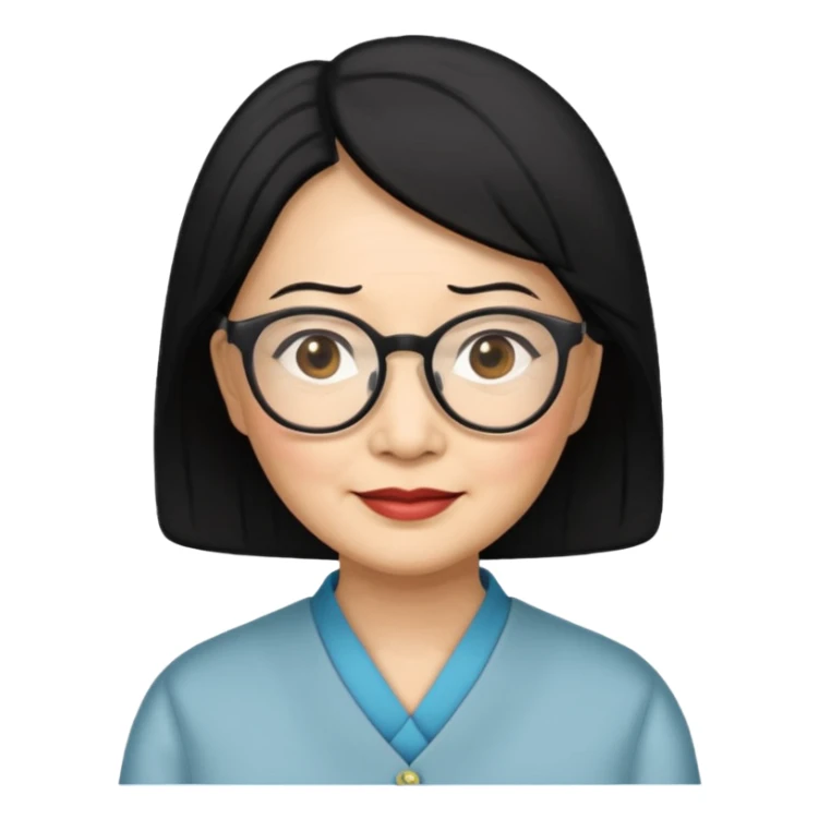 black hair Elder asian woman with glasses sticker
