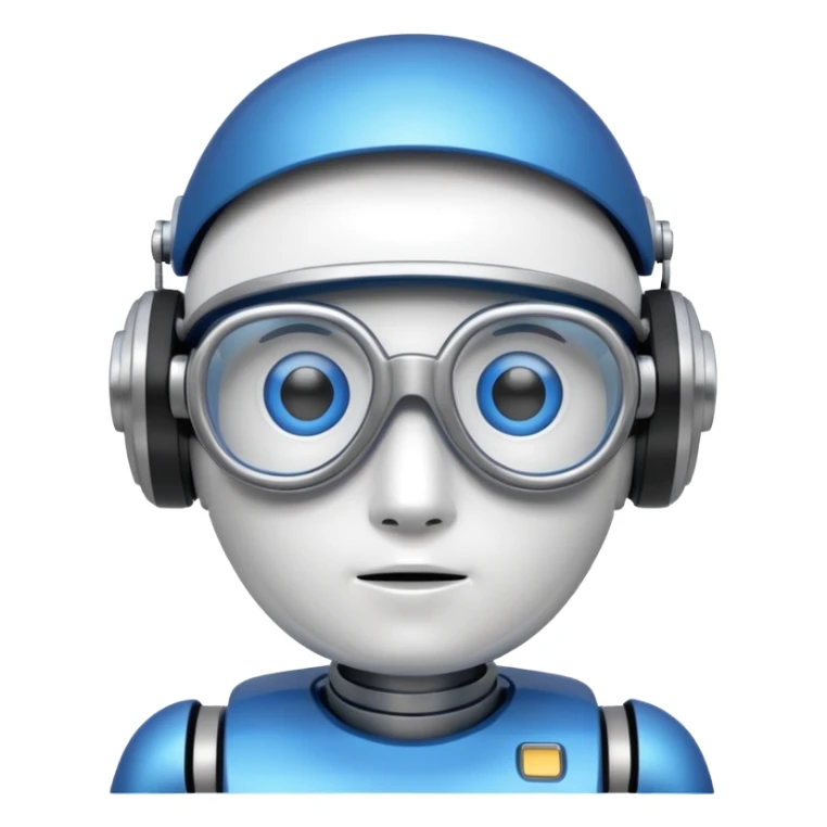blue and white astrobot with copilot glasses sticker