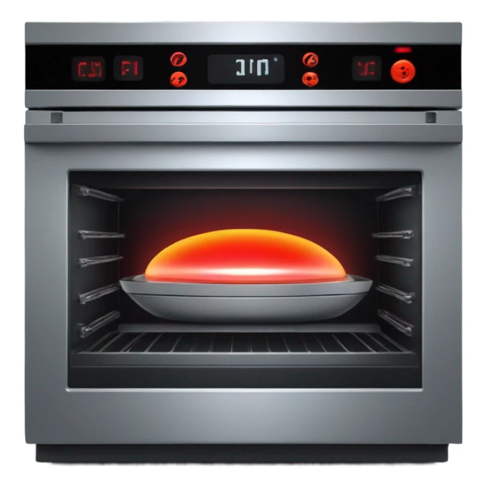 "A compact, futuristic infrared oven emitting a soft red glow,  sticker