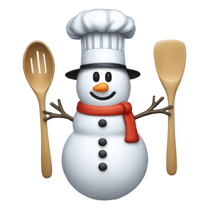 snowman with chefs hat and kitchen utensil sticker