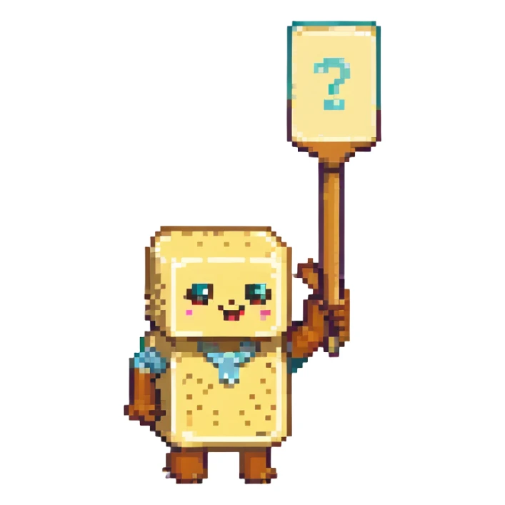a butter slice character in pixel art, holding an auction paddle with a number, bidding at an auction sticker