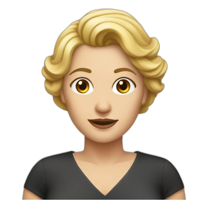 Mujer de 54 años elegante con  pelo muy corto rubio pensando sticker