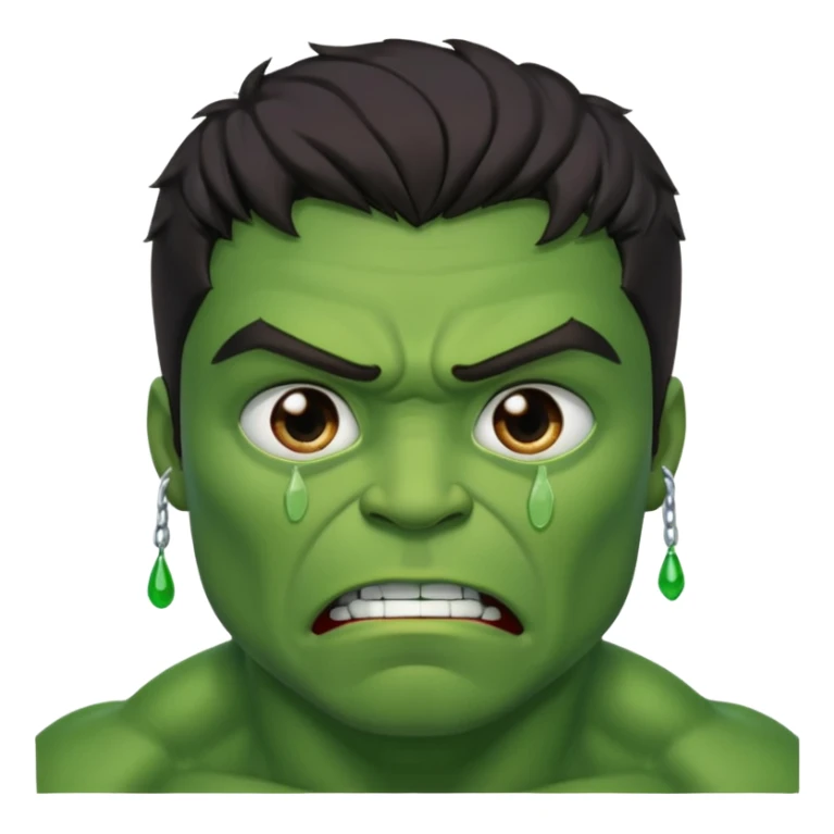 Create a man with brown eyes and dark hair in a crying Hulk costume sticker