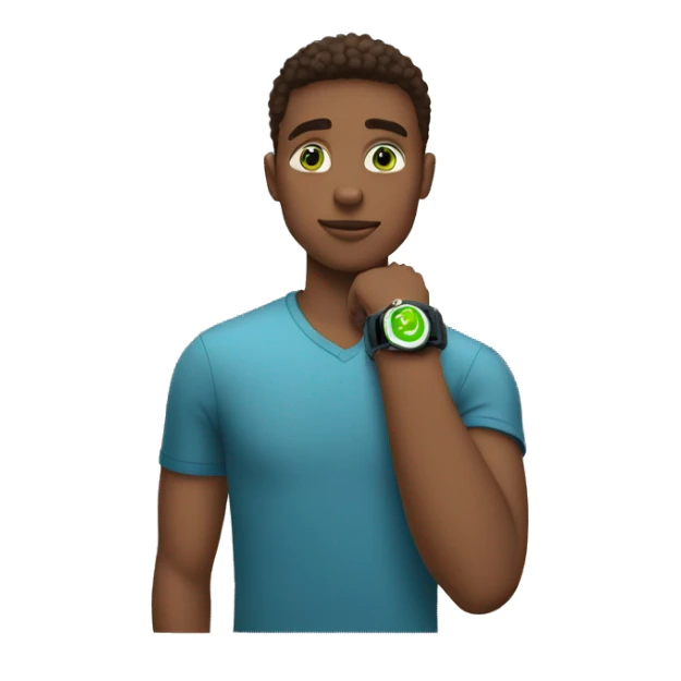 young man with green eyes looking at his smartwatch on his wrist sticker