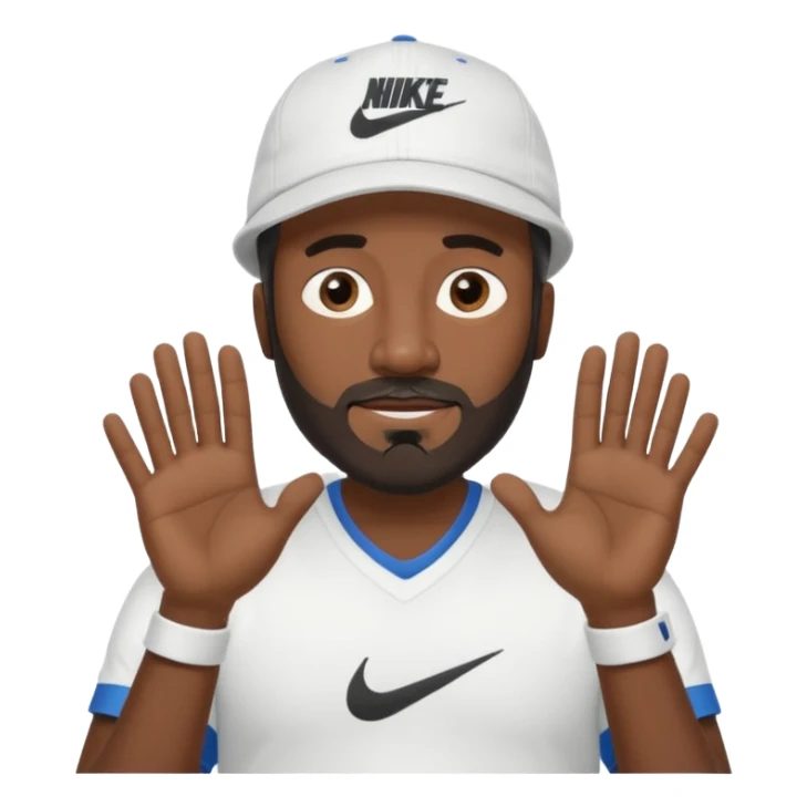 MIDDLE AGED BLACK MAN WITH LOW CUT BEARD AND A NIKE HAT SAYING WHO CARES?! MOTIONING HANDS  sticker