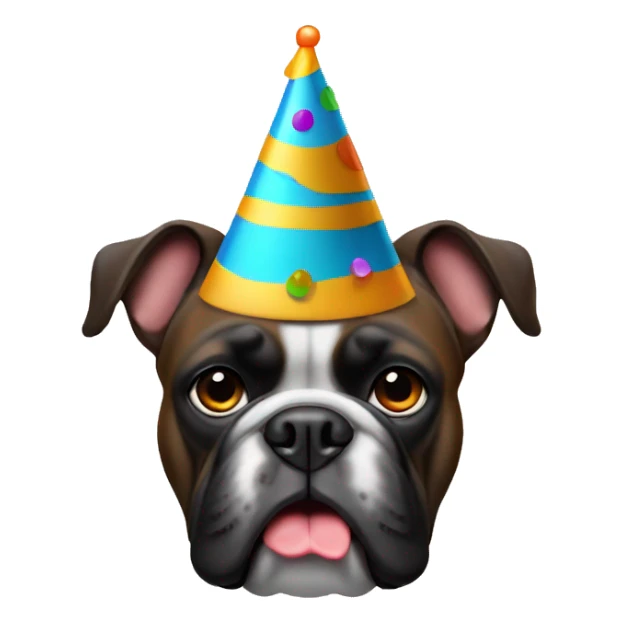 Black bulldog with a party hat sticker