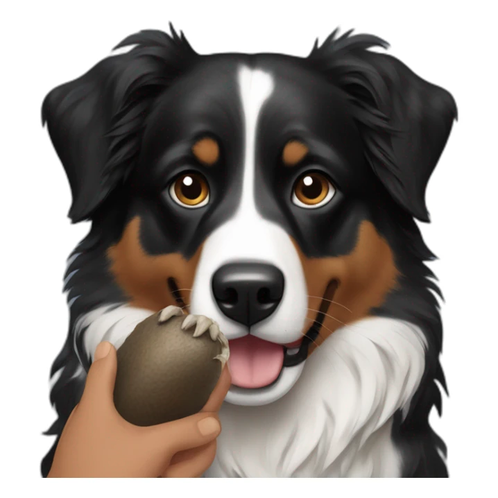 black australian shepard holding a beaver in his paws sticker