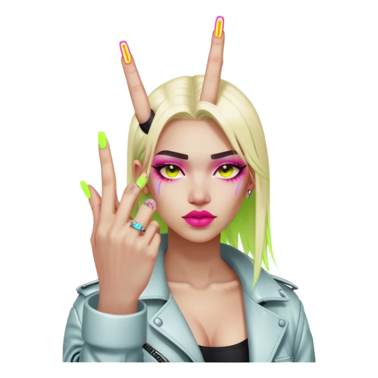 cyberpunk style neon middle finger with long neon nails sticker