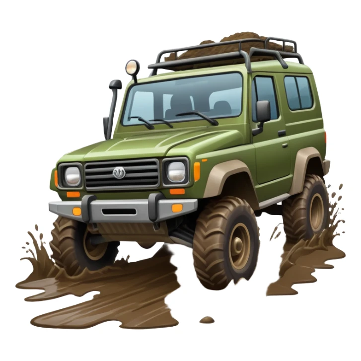 An icon showing an off-road vehicle driving through muddy terrain, inspired by Expeditions: A MudRunner Game. The design features splashing mud, rugged tracks, and dynamic movement, symbolizing the challenge of navigating tough landscapes. Transparent background sticker