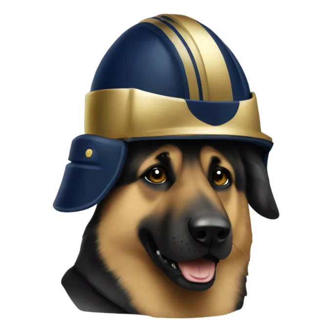 German shepherd wearing a notre dame football helmet  sticker