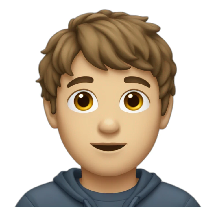 boy with brown hair and bangs wearing a sweatshirt sticker