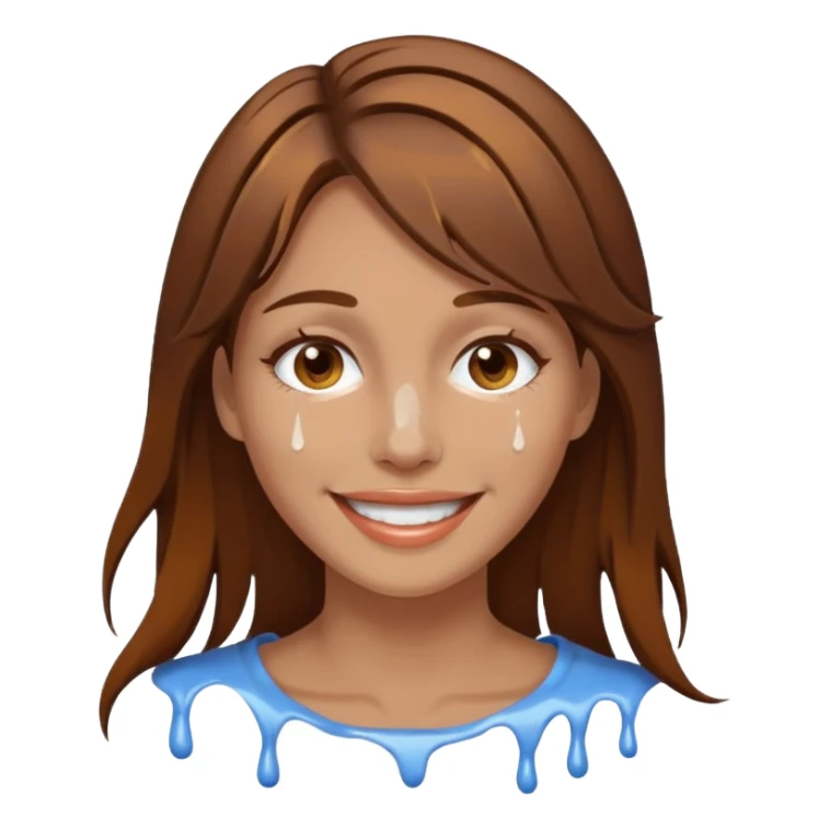 Brown Hair Woman , white paint , drip, face, happy sticker