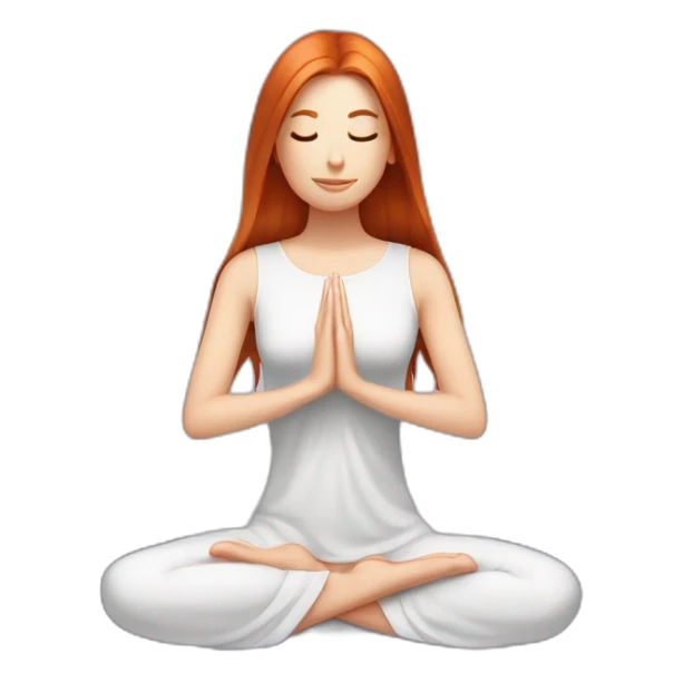 redhead white woman long medium straight hair, meditating on a violet blanket sticker