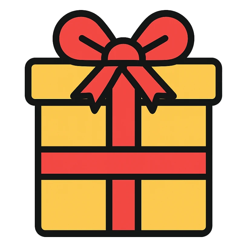 colored gift box with ribbon icon sticker