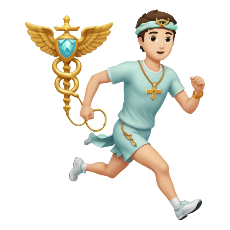 a guy (hermes) running with his caduceus and a petasos on his head (winged helmet) sticker