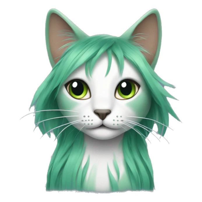 A cat with long black hair with green hair strands sticker