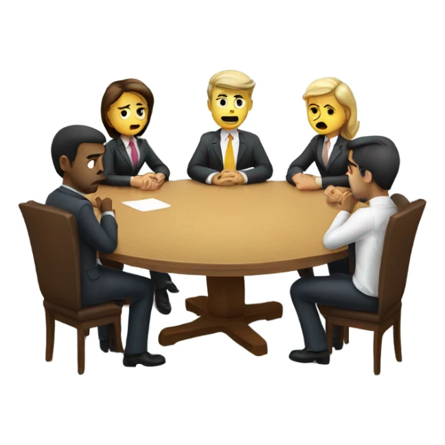 unhappy business people sitting around at a round table sticker
