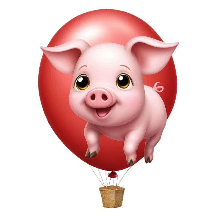 Baby pig flying on a red balloon  sticker