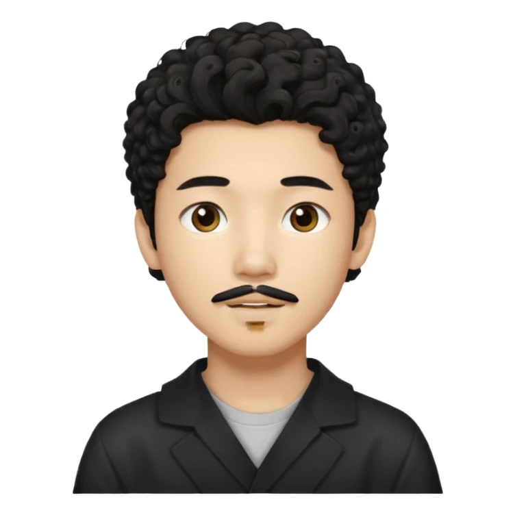 un ragazzo coreano di 18 anni  con il pizzetto capelli ricci e lunghi sciolti  neri  sticker