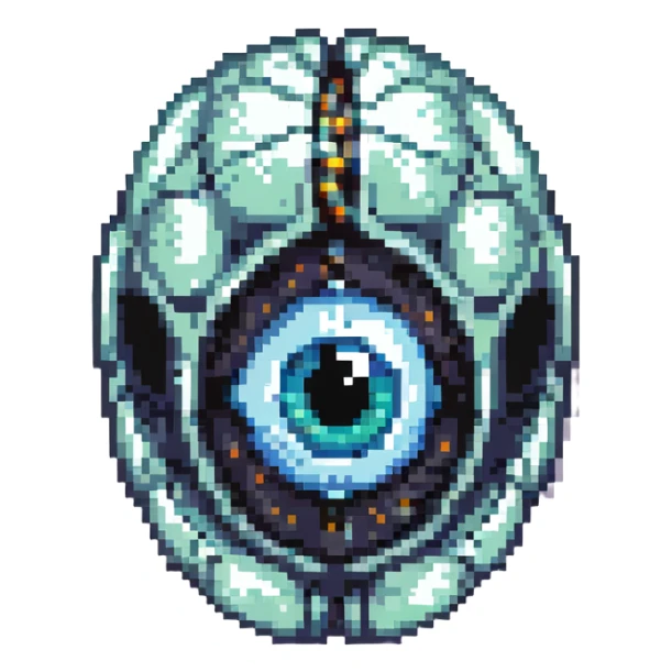 cranial, eye, MRI, SCAN, egg, embryonic, inside of glass egg, dark creature, eerie, otherworldly, crystal embryo, tiny embryo. fetoid shape sticker