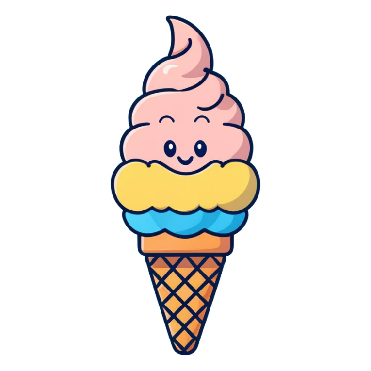 Cute peach ice cream cone with a happy face sticker