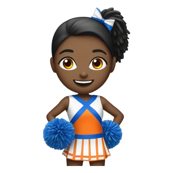 Cheerleader with orange and blue Pom poms  in her hand and a “K1 “on Uniform sticker