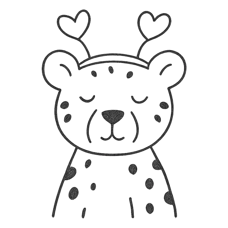 cheetah with heart headband, hand-drawn outlined icon sticker