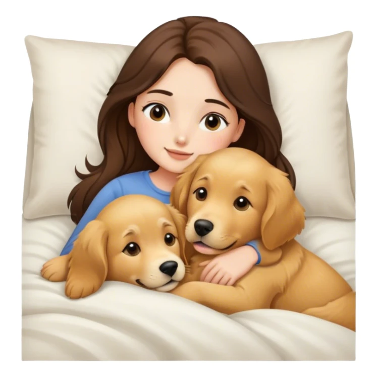 Golden retriever and brunette girl cuddling in a bed  sticker