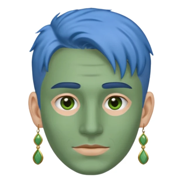 green clay mask man with earrings and blue hair sticker
