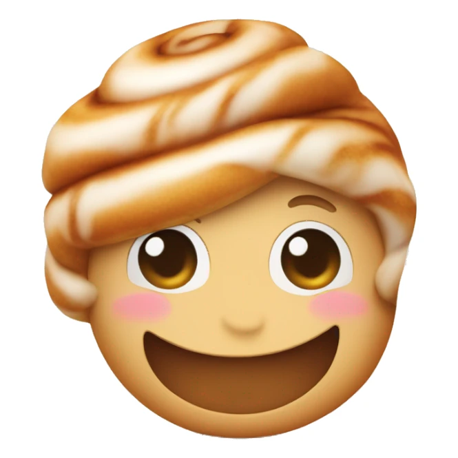 a single cinnamon roll emoji with a cute blushing face, smiling sticker
