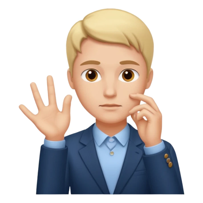 entepreneur deeply thinking. asking question. interested face. hand showing the deep interest in the topic sticker