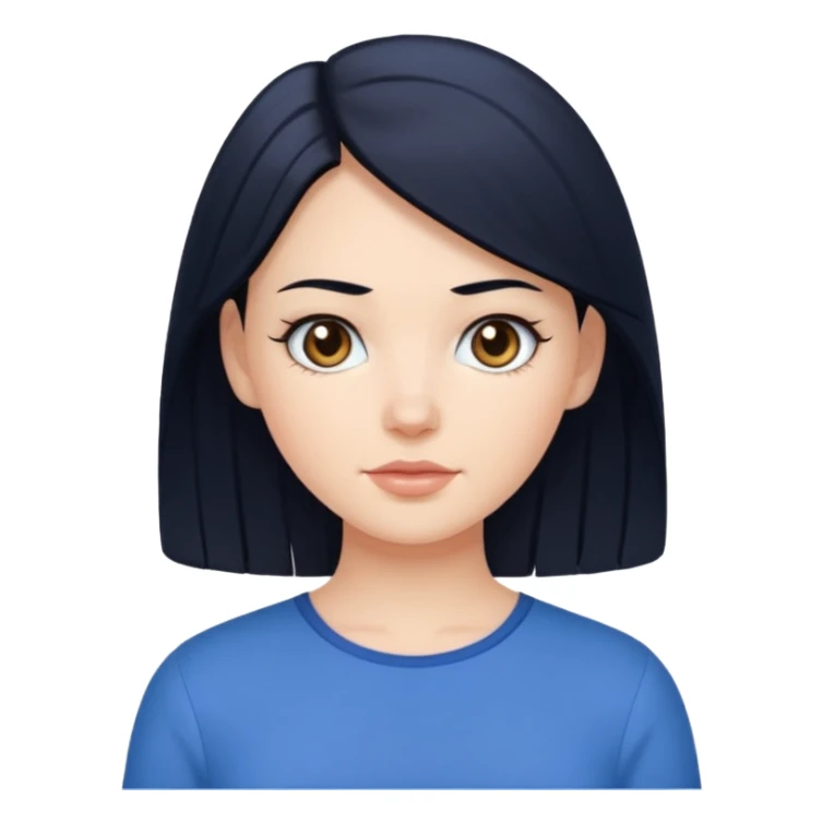 Create a white girl, with black hair, hazel eyes, blue blouse.    sticker