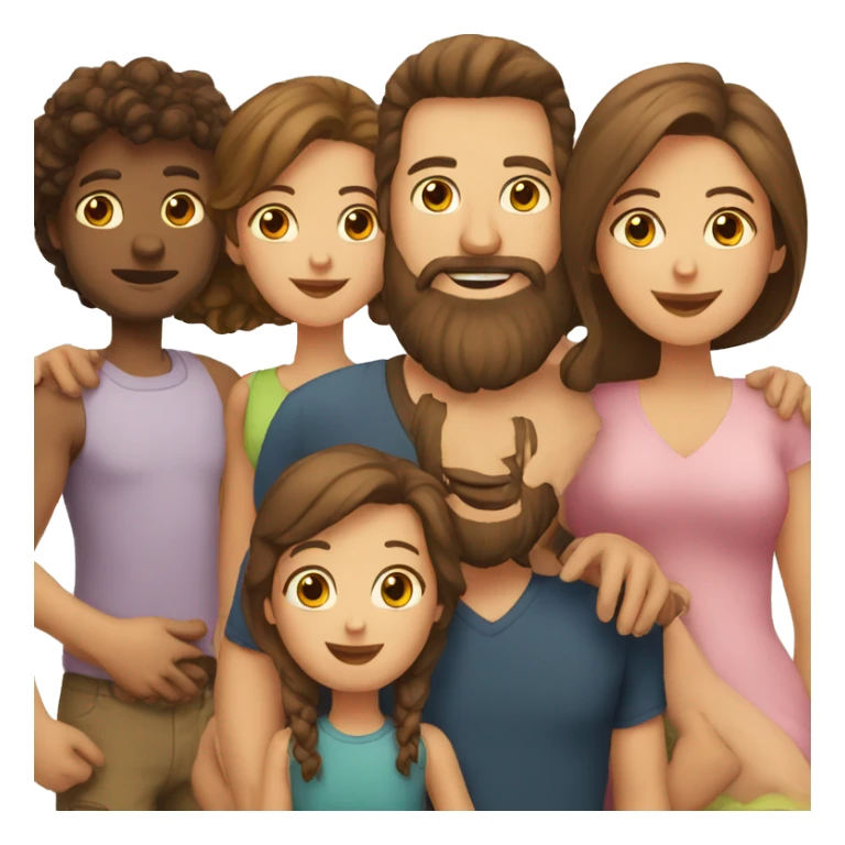 Man with beard and woman with brown hair, with kids sticker