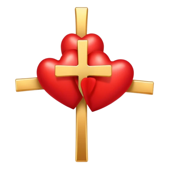 Two red  hearts connected by one simple gold cross  sticker