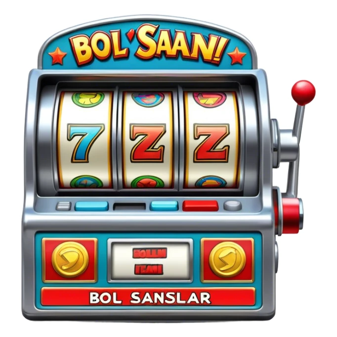 “BOL SANSLAR SLOTJACK TEAM” A classic slot machine with a metallic body, Comic book style sticker
