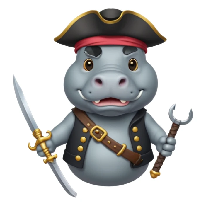 Hippopotamus pirate holding a cutlass sticker