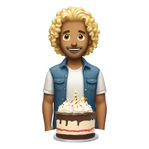 Blonde curly mullet white man standing over a birthday cake sticker
