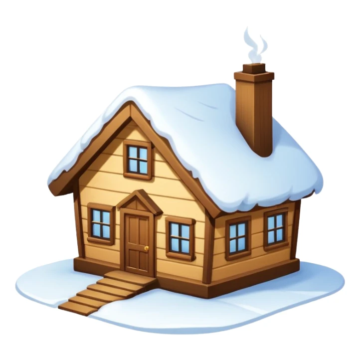 small house viewed directly from the front, with lots of snow sticker