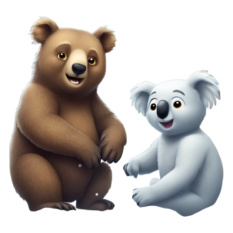 Brown bear and koala plays in snow sticker
